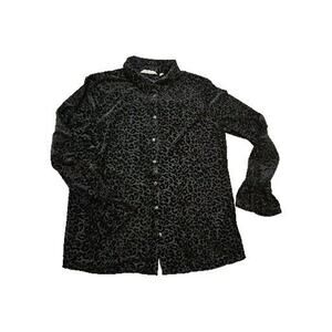 Soft Surroundings Top Women L Black Velvet Burnout Animal Print Button Up Gothic